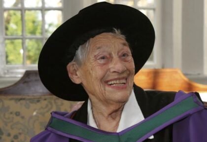Margaretta smiling down on UG honorary degree refusals!